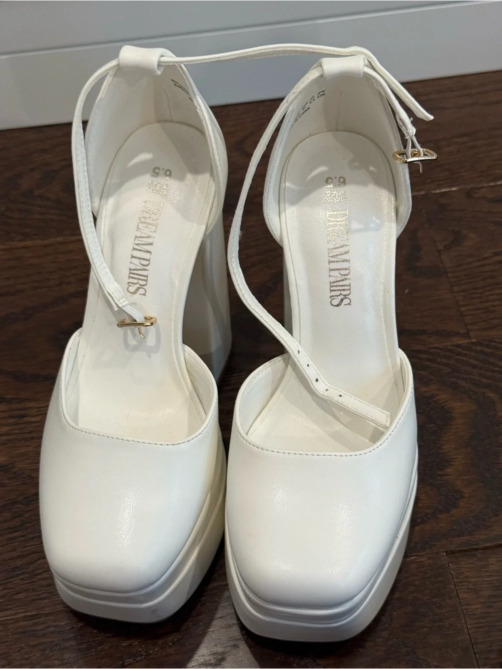 White Square Toe Platform Pumps Size 6.5